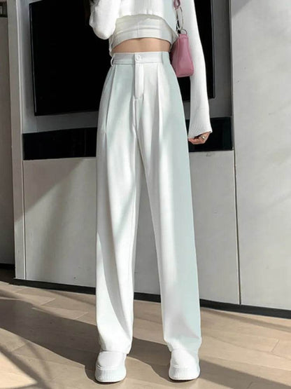 Casual High Waist Loose Wide Leg Pants for Women Spring Autumn New Female Floor-Length White Suits Pants Ladies Long Trousers - Tamnz