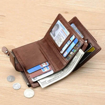 Coin Purse Wallet RFID Blocking Man Leather Wallet Zipper Business Card Holder ID Money Bag Wallet Male - Tamnz