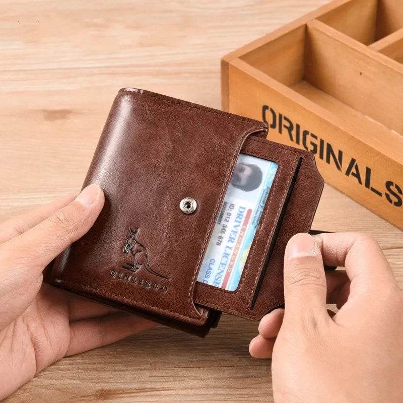 Coin Purse Wallet RFID Blocking Man Leather Wallet Zipper Business Card Holder ID Money Bag Wallet Male - Tamnz