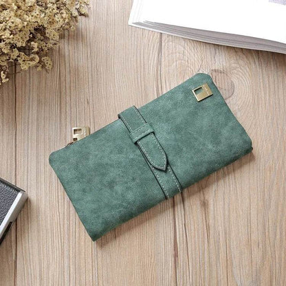 Solid Drawstring Nubuck Leather Zipper Long Women Wallet Phone Bag Luxury Brand Wallets Designer Purse Card Holder Clutch - Tamnz