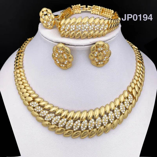 Brazil Gold Color Jewelry Sets For Women Dubai Fashion Necklace Earrings Ring Bracelet Set Bride Wedding Party Gift - Tamnz