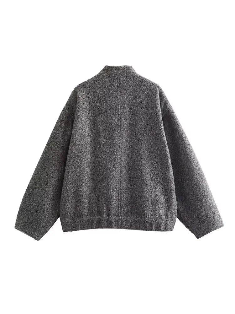 Autumn Winter Gray Casual Women Jacket Fashion Outerwear Chic Lady Bomber Coat Winter Thick Top - Tamnz