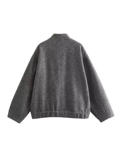 Autumn Winter Gray Casual Women Jacket Fashion Outerwear Chic Lady Bomber Coat Winter Thick Top - Tamnz