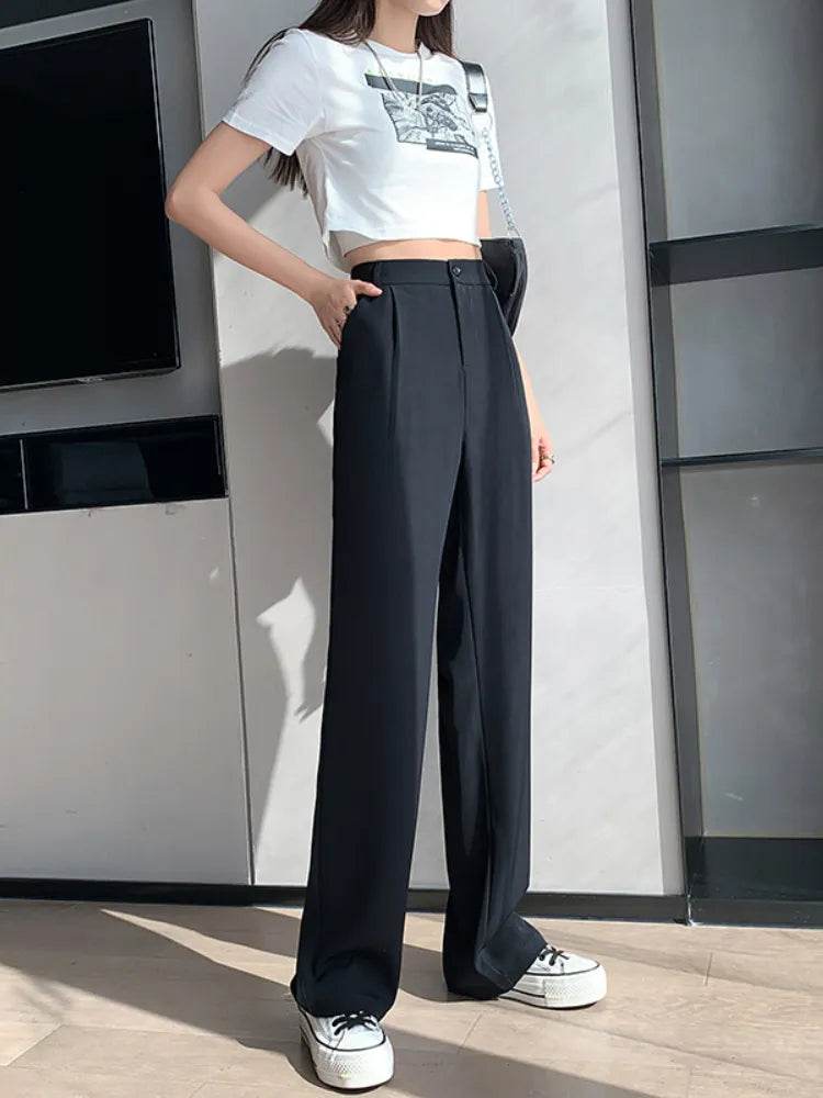Casual High Waist Loose Wide Leg Pants for Women Spring Autumn New Female Floor-Length White Suits Pants Ladies Long Trousers - Tamnz