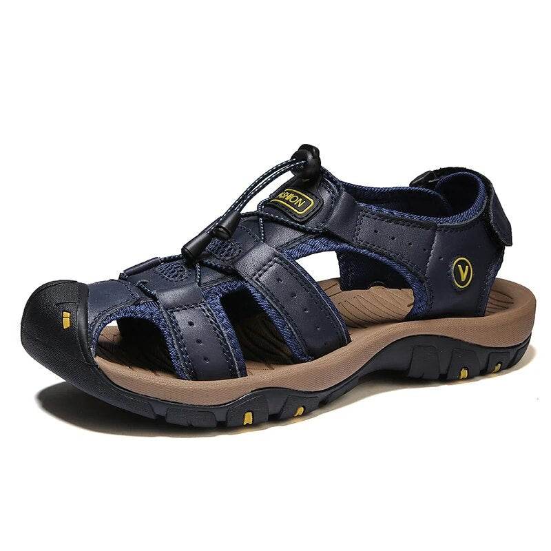 Men's Sandals Summer Anti-collision Toe Outdoor Walking Treking Casual Shoes Leather Hiking Men Slippers Beach Wading Shoes - Tamnz
