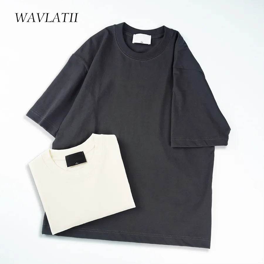 WAVLATII Oversized Summer T shirts for Women Men Brown Casual Female Korean Streetwear Tees Unisex Basic Solid Young Cool Tops - Tamnz