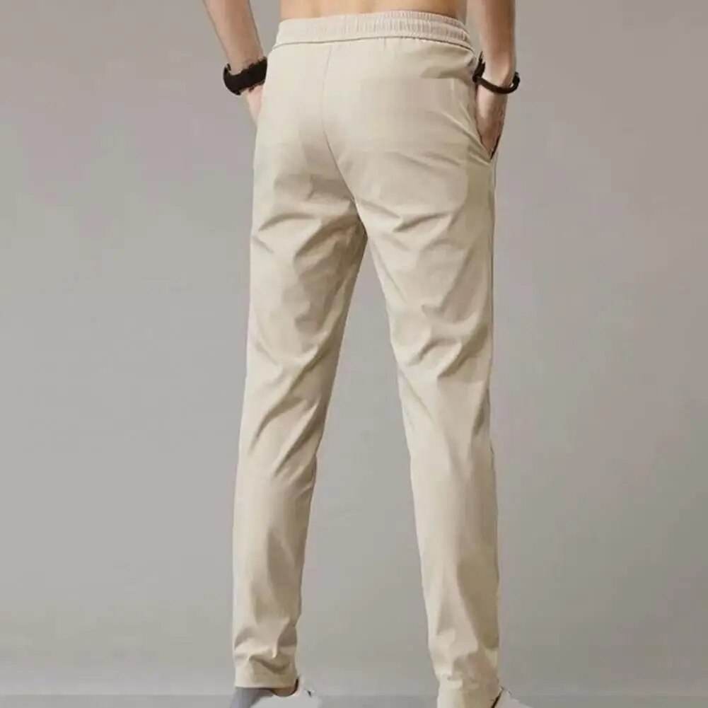 Men Pants Elastic Waist Trendy Polyester Casual Drawstring Men Trouser for Street Wear - Tamnz