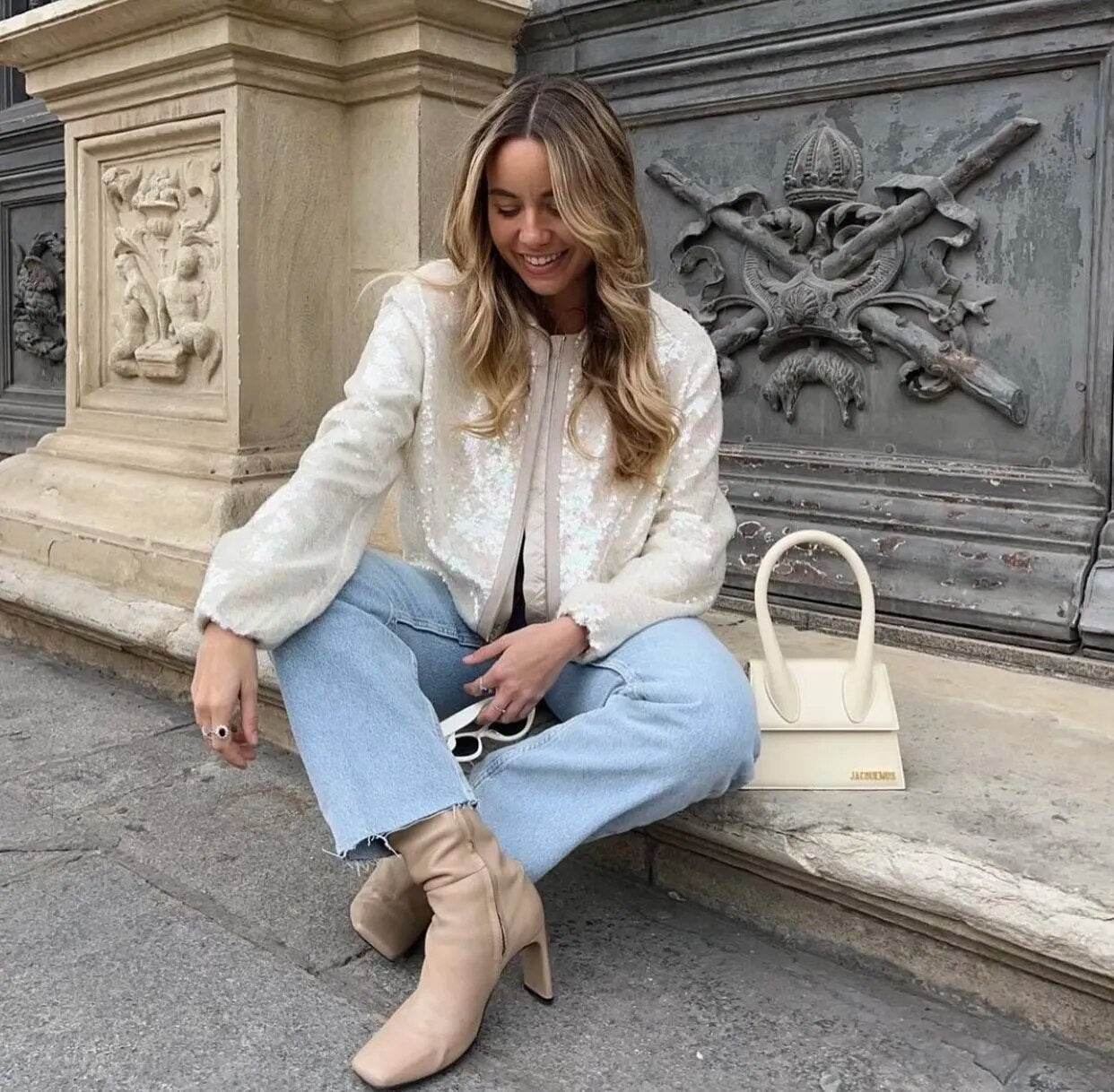 Fashion Sequins Bomber Jackets for Women 2023 Chic Female Casual Jacket Coats Ladies O-Neck Long Sleeve New Outerwear - Tamnz