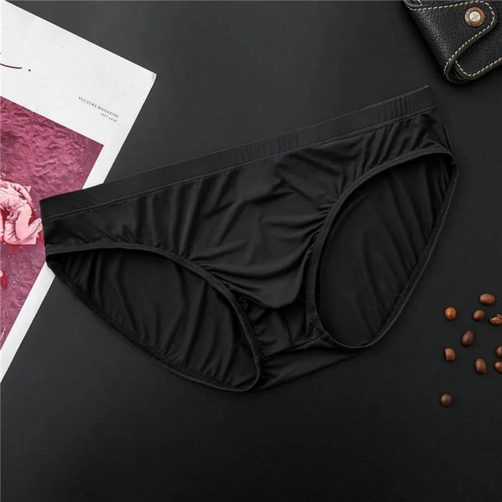 Men's Briefs Sexy Ice Silk U Convex Pouch Underwear Thin Section Breathable Low-Waist Panties Underpants Bikini Slip Homme - Tamnz