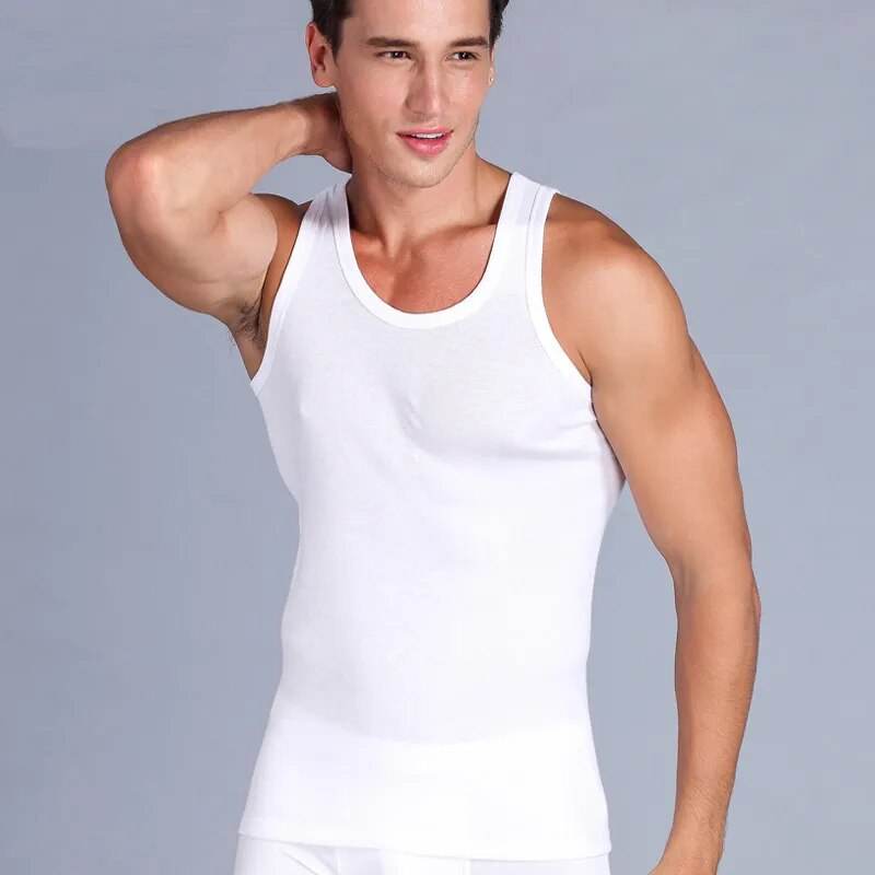 Men's Vest Pure Cotton Undershirts Bodybuilding Motion Outerwear Sweatshirt Elastic Large Size Male Underwear Black White Gray - Tamnz