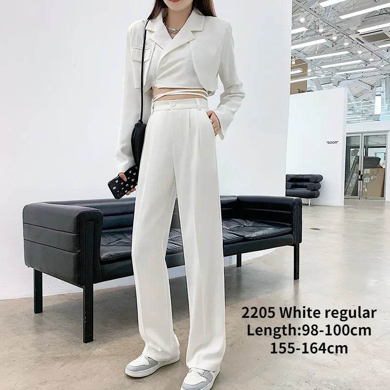 Casual High Waist Loose Wide Leg Pants for Women Spring Autumn New Female Floor-Length White Suits Pants Ladies Long Trousers - Tamnz
