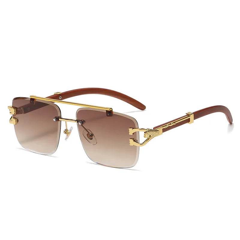 Retro Square Sunglasses Luxury Brand Designer Gold Lion Decoration Sun Glasses - Tamnz