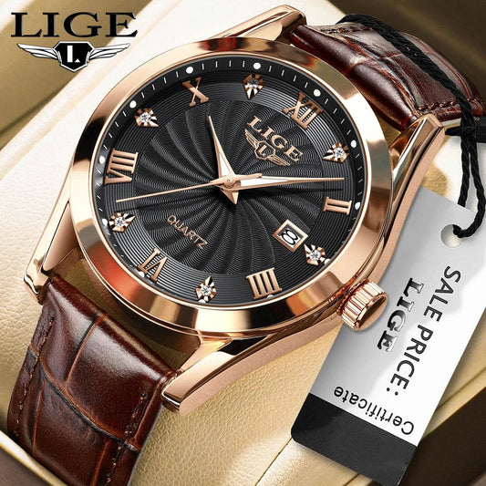2024 LIGE Men Watches Waterproof Luminous Top Brand Luxury Leather Casual Sports Quartz Wristwatch Military Man Watch For Men - Tamnz