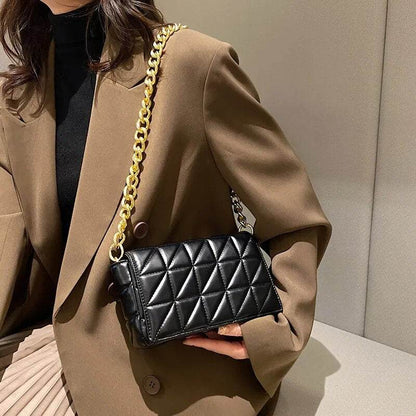 Woman Bags Quilted Shoulder Bags For Women Shiny Gold Handbag Metal Chain Small Single Shoulder Bag - Tamnz