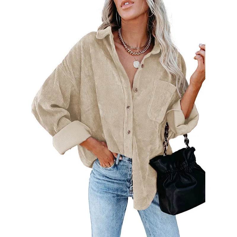 Autumn/Winter Women's Shirt Solid Lapel Pit Stripe Casual Coat Women - Tamnz