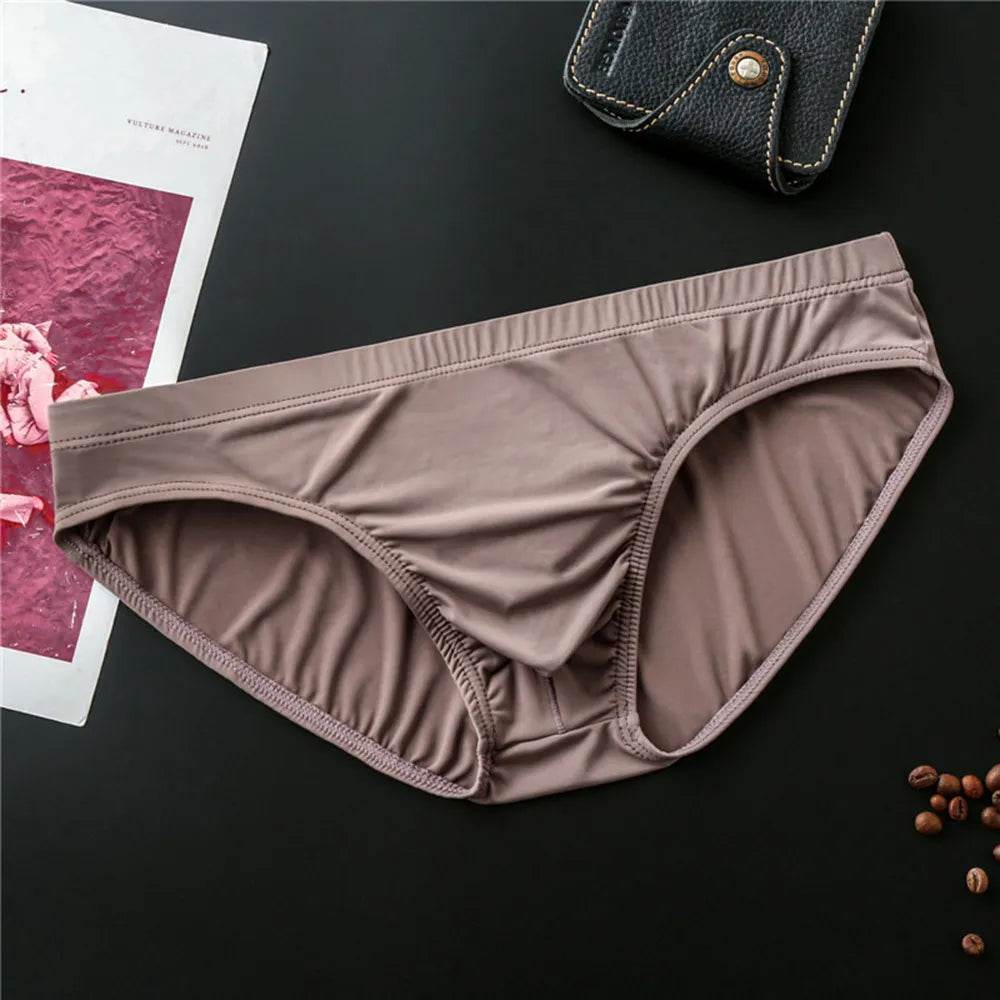 Men's Briefs Sexy Ice Silk U Convex Pouch Underwear Thin Section Breathable Low-Waist Panties Underpants Bikini Slip Homme - Tamnz