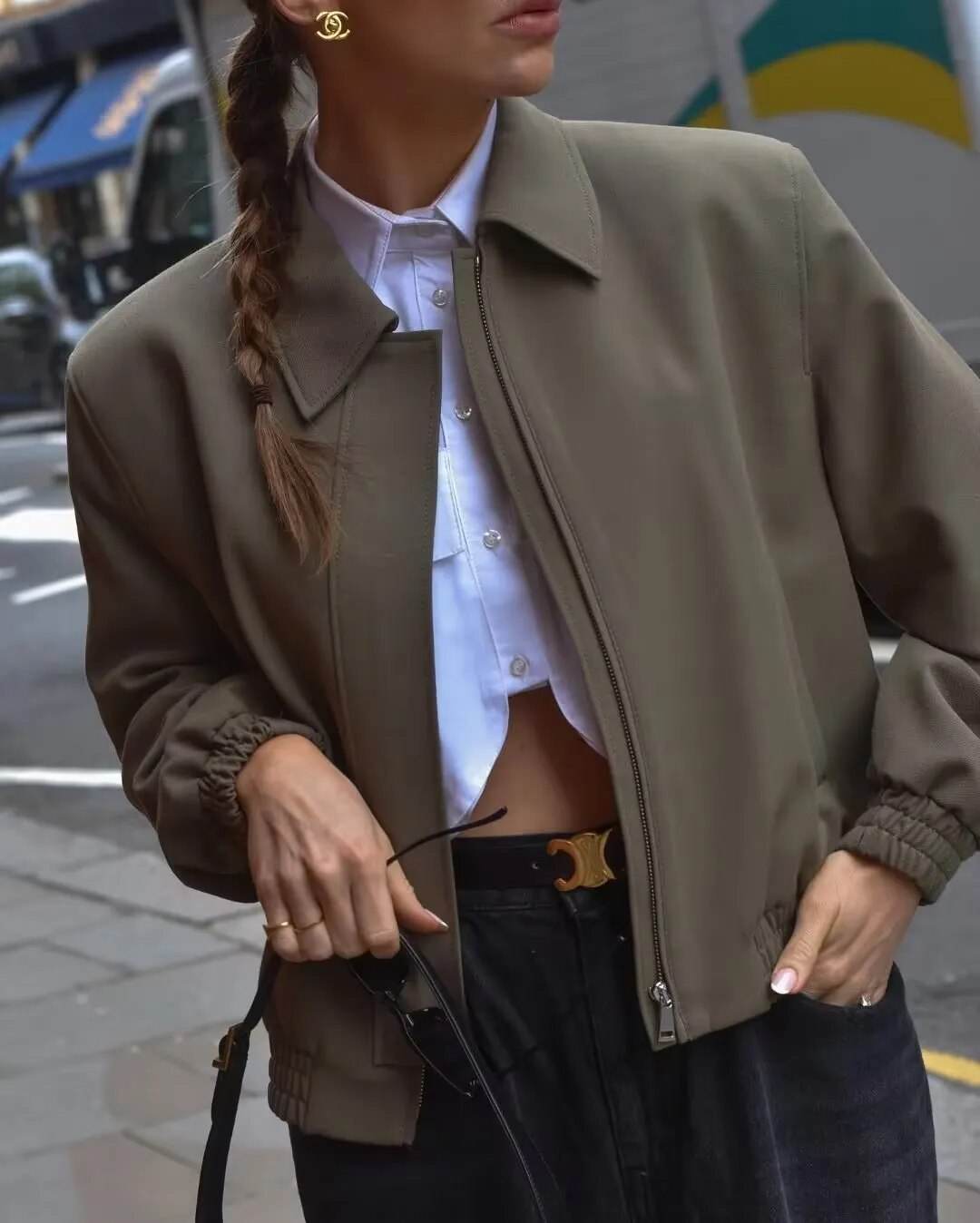 Bomber Jackets for Women 2023 Autumn Coats Female Chic Long Sleeve Casual Jacket Ladies with Pocket New Outerwear - Tamnz