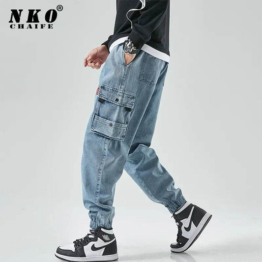 Hip Hop Cargo Jeans Pants Men Fashion Casual Harem Joggers Trousers Men Streetwear Denim Jeans Men Plus Size M-8XL - Tamnz