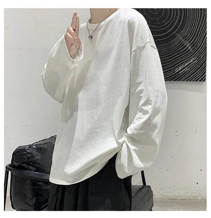 Men's Oversized T-shirt Man Long sleeves Pure Color Men t shirt T-shirts For Male Female Tops - Tamnz