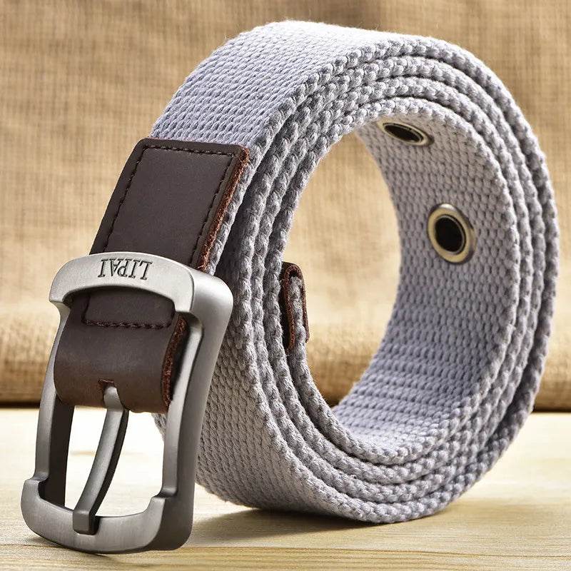 Outdoor Canvas Men's Belt Solid Color Black and Red Striped Woven Alloy Pin Buckle Sports Overalls Belt for Men Wholesale - Tamnz