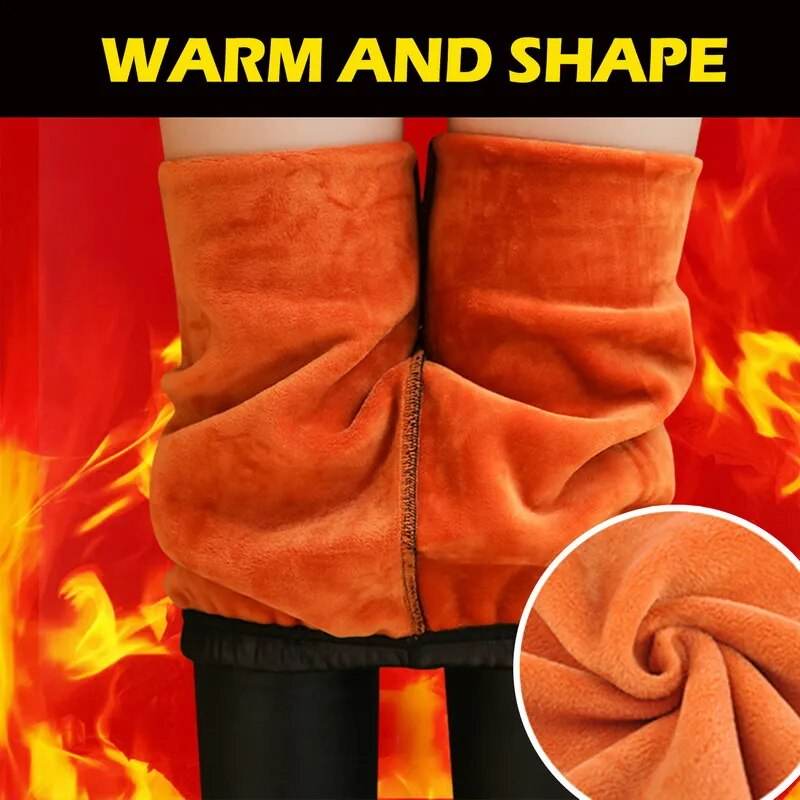 Winter Warm Pu Leather Leggings Women Sexy High Waist Thermal Tights Pants Thick Fleece Slim Black Stretchy Pants Leggings - Tamnz
