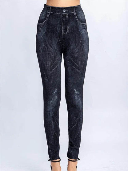 Gym Leggins High Waist Elastic Butterfly Pritned Pencil Pants Faux Denim Leggings Female New Design Hot Sale - Tamnz