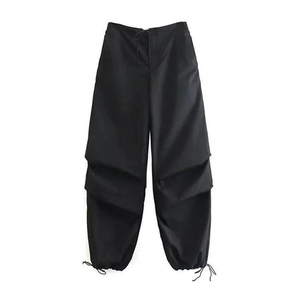 Womens Fashion Parachute Cargo Pants-Vintage Jogging Trousers with High Elastic Waist-Female Chic Lady Boot Cut - Tamnz