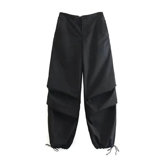 Womens Fashion Parachute Cargo Pants-Vintage Jogging Trousers with High Elastic Waist-Female Chic Lady Boot Cut - Tamnz