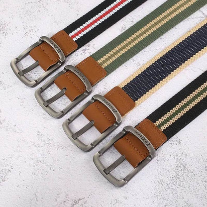 Outdoor Canvas Men's Belt Solid Color Black and Red Striped Woven Alloy Pin Buckle Sports Overalls Belt for Men Wholesale - Tamnz