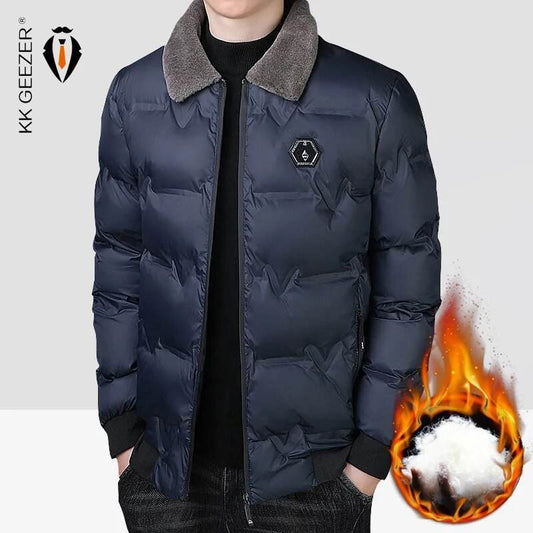 Jackets Men Fur Collar Autumn Winter Coats Warm Black Trench Oversize Windbreak Cotton Loose Pocket Male Waterproof Parkas - Tamnz