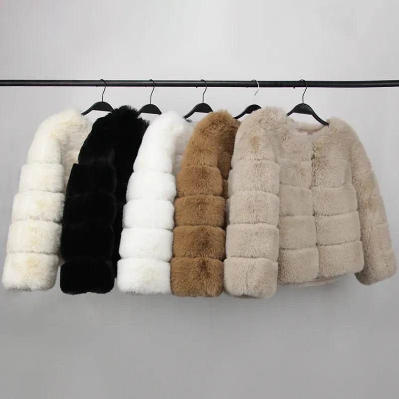Faux Fur Luxury Winter Jacket Women Elegant Thick Warm Outerwear - Tamnz