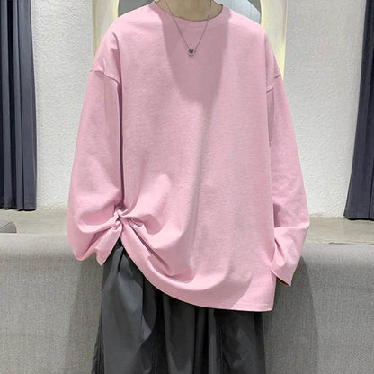 Men's Oversized T-shirt Man Long sleeves Pure Color Men t shirt T-shirts For Male Female Tops - Tamnz